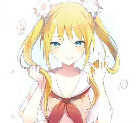 flower blue eyes smile twintails blonde long hair Anime Original HD Desktop Wallpaper | Background Image