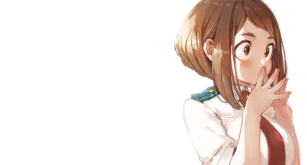 Ochaco Uraraka from My Hero Academia anime, depicted in an HD PC desktop wallpaper with a soft, light-toned background.