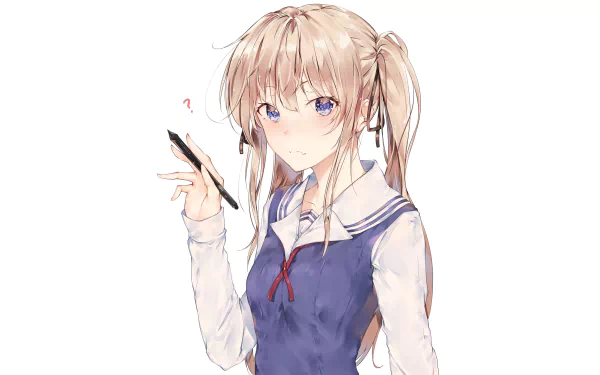 Eriri Spencer Sawamura from the anime Saekano: How to Raise a Boring Girlfriend illustrated in a detailed 4K Ultra HD style, holding a pen with a curious expression.