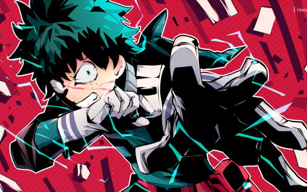 Anime My Hero Academia Izuku Midoriya Teeth Glove Costume Green Hair Green Eyes Angry HD Wallpaper | Background Image