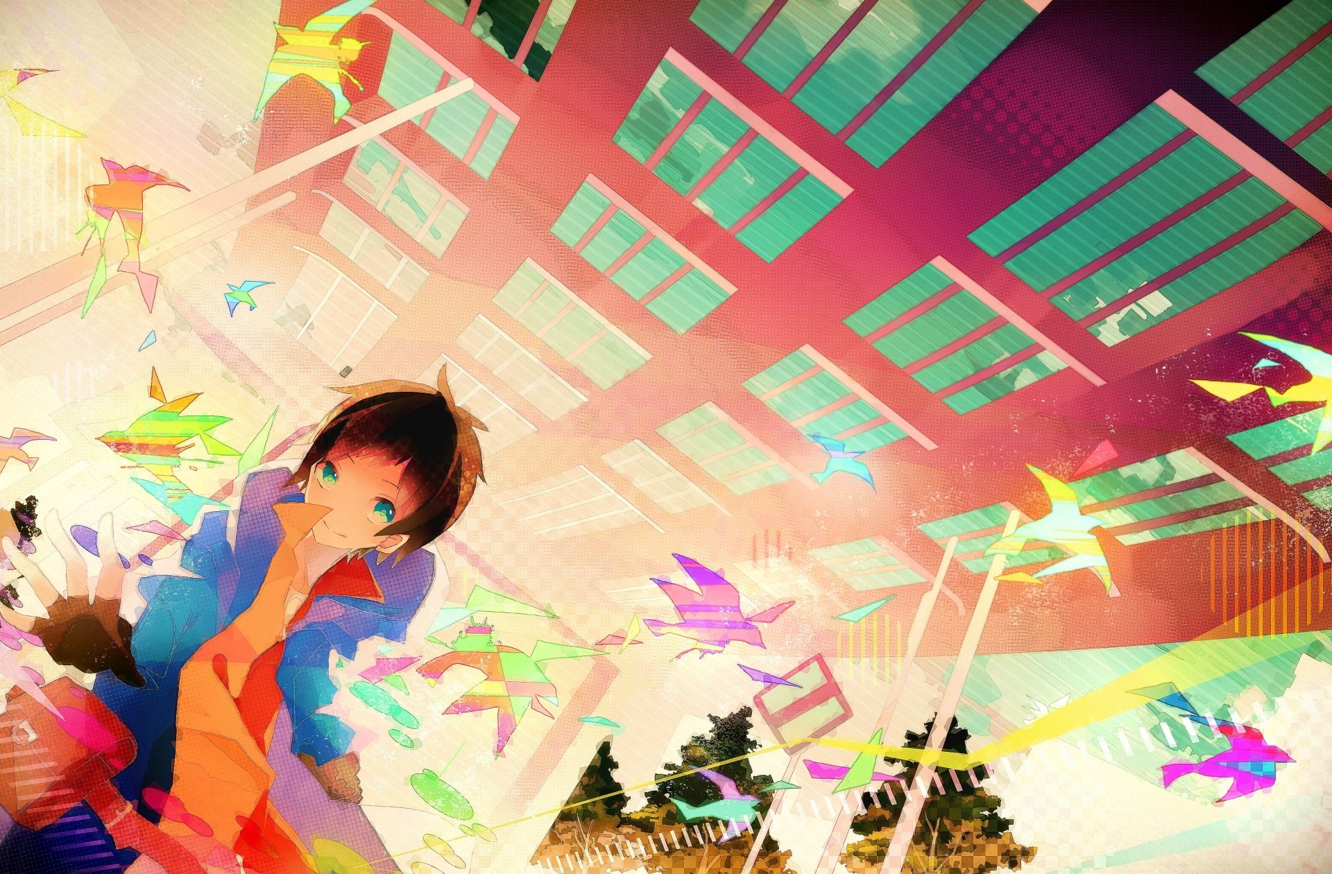 Download Smile Bag Blue Eyes Glove Brown Hair Short Hair Anime Original HD Wallpaper by △○□×