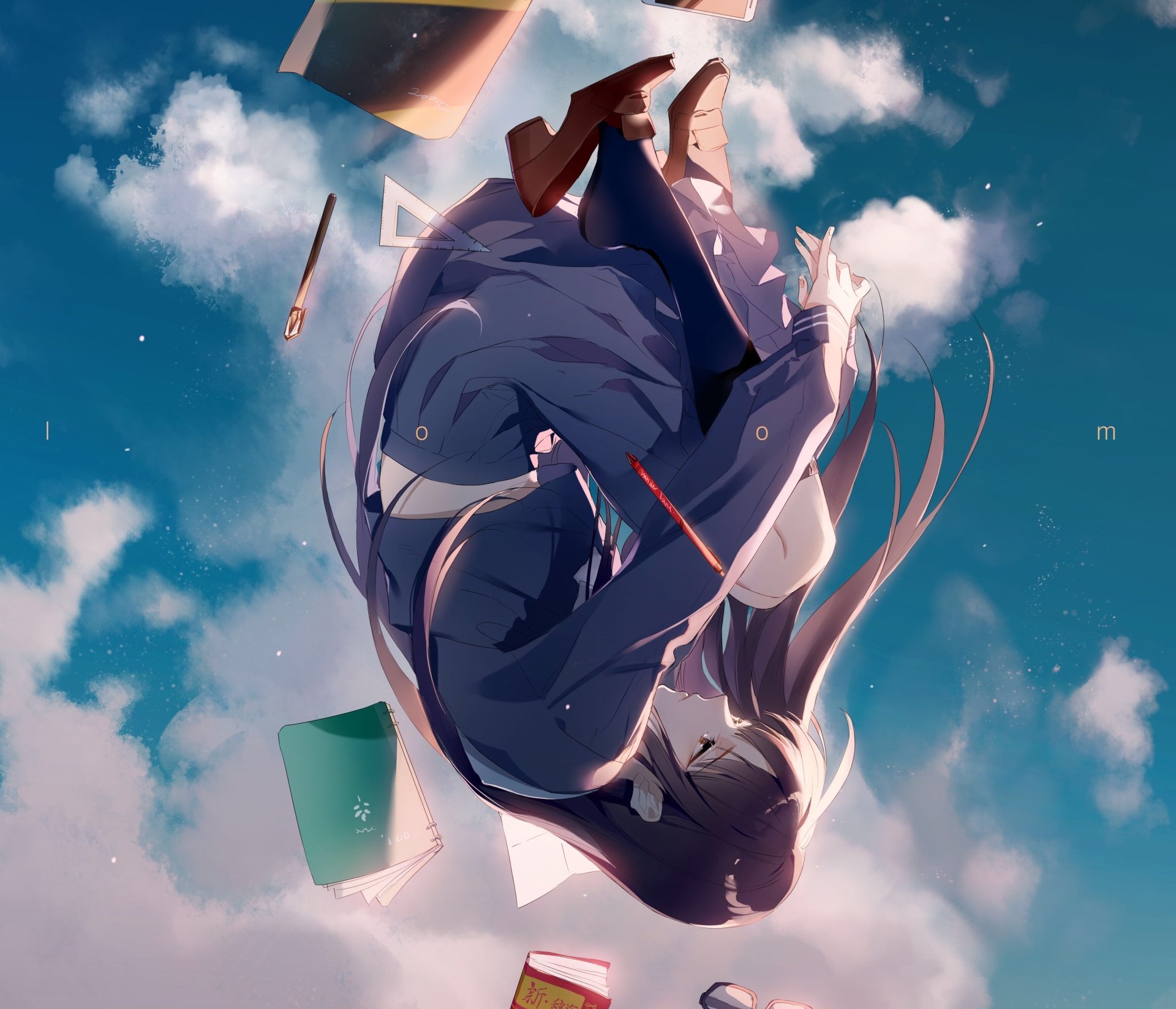 Download Pen Brown Eyes Black Hair Long Hair Anime Original HD Wallpaper by 织布机loom