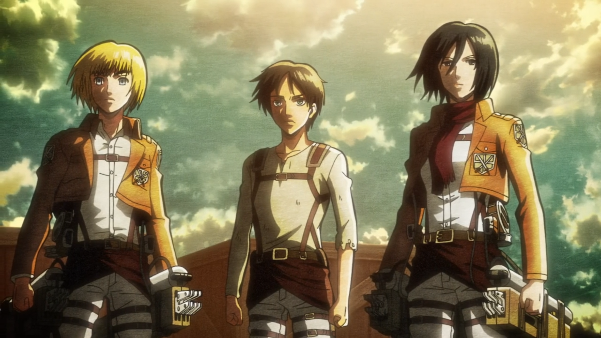 Eren Jaeger Mikasa Ackerman Armin Arlert Hd Wallpaper Background