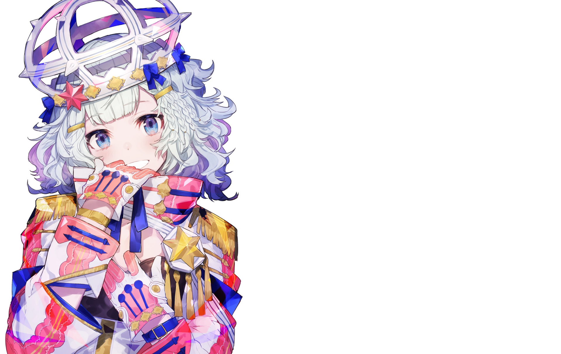 Download Braid Short Hair Glove Bow (Clothing) Blue Eyes Smile Crown Anime Original HD Wallpaper by Mika Pikazo