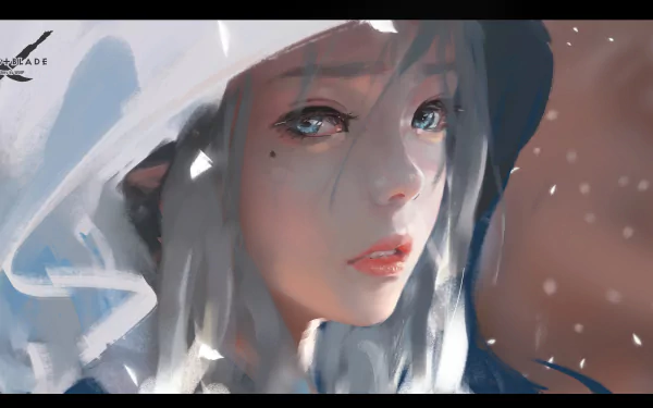 A high-definition desktop wallpaper featuring an anime-style character from the comic GhostBlade, wearing a white hoodie, with a soft, ethereal background.