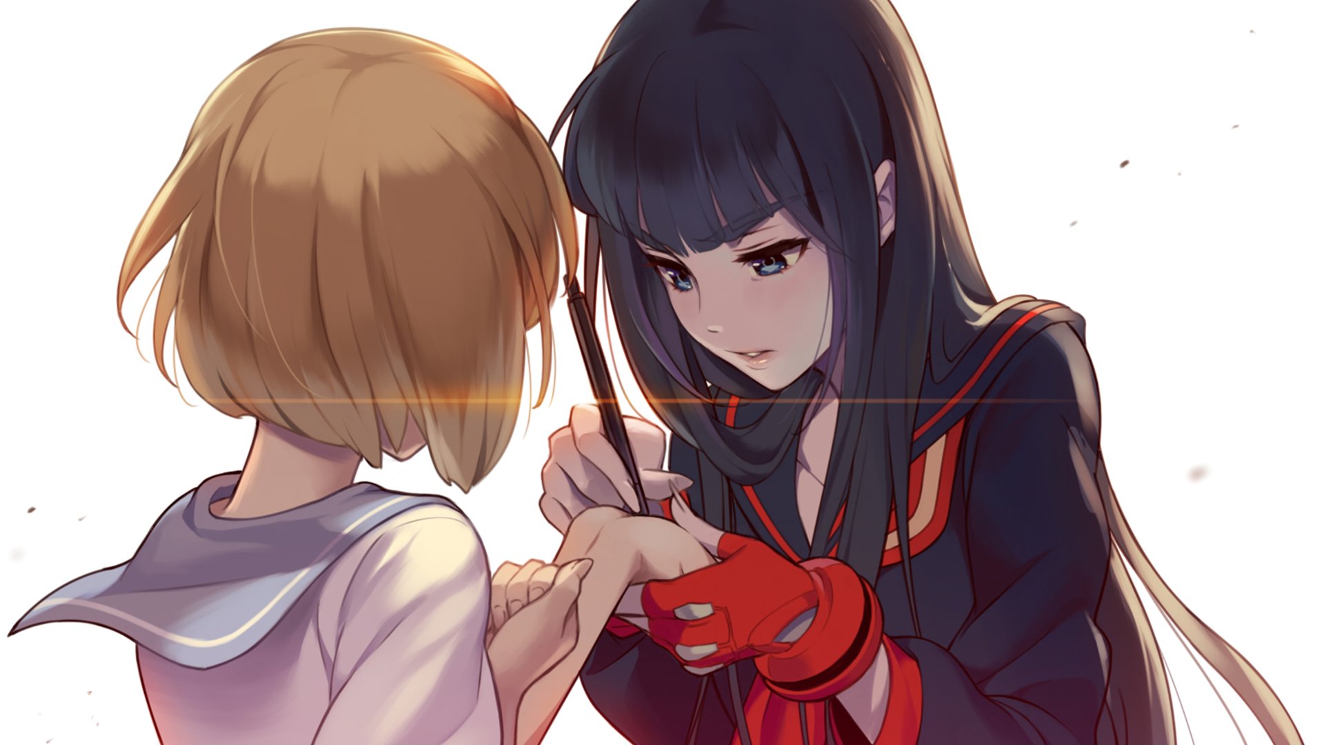 Satsuki Kiryūin and Mako Mankanshoku from the anime Kill La Kill are depicted in this striking 4K Ultra HD desktop wallpaper, showcasing their intense interaction.