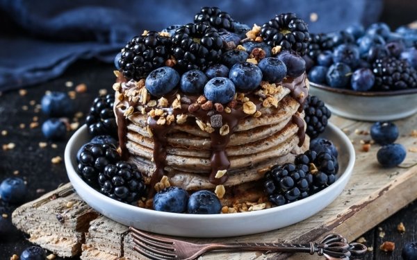 Food Pancake Breakfast Fruit Berry Blackberry Blueberry HD Wallpaper | Background Image