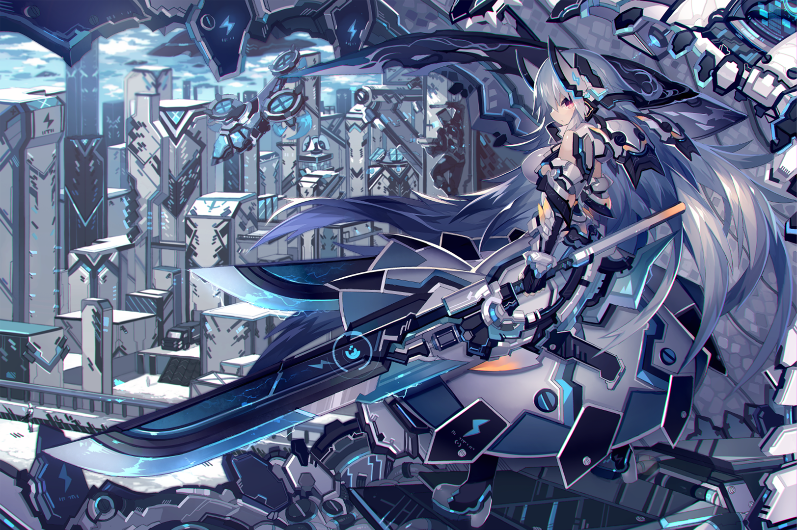 Download White Hair Mecha Anime Original Wallpaper by mamuru