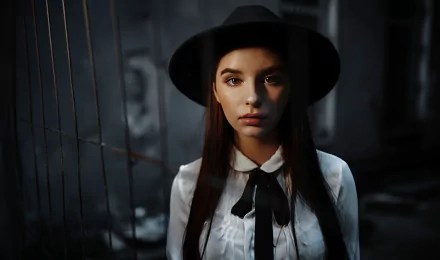 brown eyes brunette long hair hat woman model HD Desktop Wallpaper | Background Image