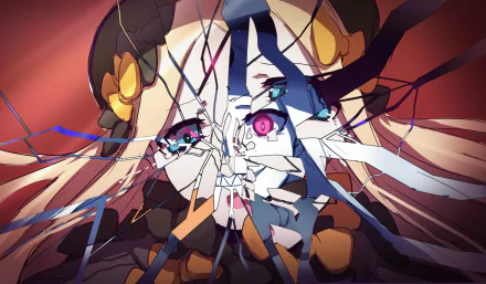 A 4K Ultra HD anime wallpaper featuring Abigail Williams from Fate/Grand Order with a striking shattered glass effect over her intense gaze.