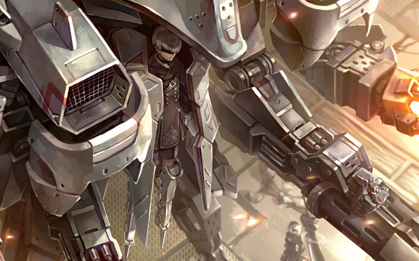 HD PC desktop wallpaper featuring YoRHa No.2 Type B and YoRHa No.9 Type S from the video game NieR: Automata in a detailed, futuristic battle scene.