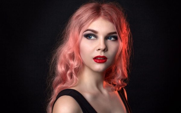 Women Model Face Blue Eyes Pink Hair Lipstick HD Wallpaper | Background Image