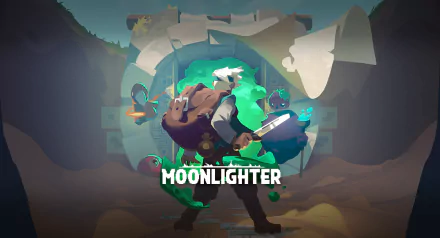 HD desktop wallpaper featuring the protagonist of Moonlighter against a mysterious portal backdrop.