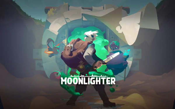 HD desktop wallpaper featuring the protagonist of Moonlighter against a mysterious portal backdrop.