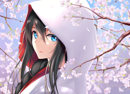 Yukino Yukinoshita from My Teen Romantic Comedy SNAFU stands amidst cherry blossoms in this HD anime desktop wallpaper.