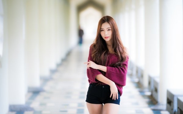 Women Asian Model Depth Of Field Shorts Brunette Long Hair HD Wallpaper | Background Image