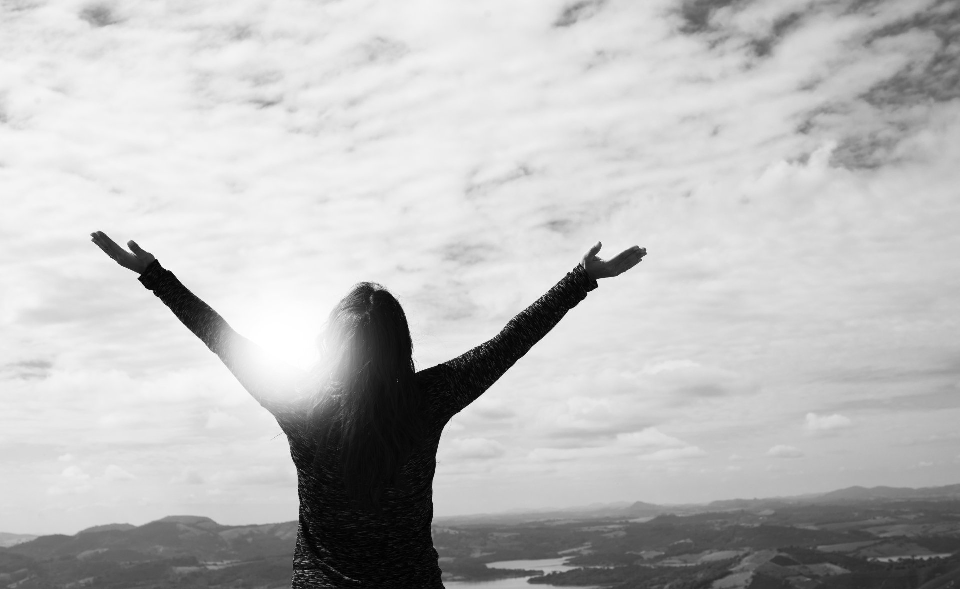 Download Rear Cloud Sky Monochrome Black & White Light Woman Mood 4k ...