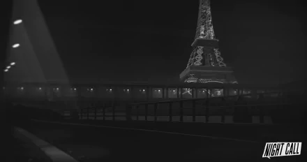 HD wallpaper featuring the Eiffel Tower at night with a bridge in the foreground and the word NIGHT displayed.