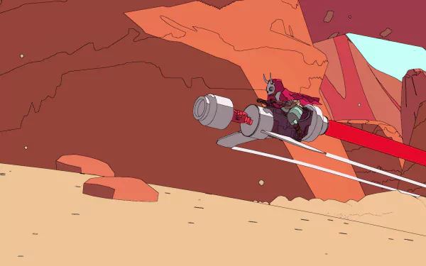 HD wallpaper featuring a stylized desert landscape with a character riding a futuristic motorcycle, tagged with Sable.