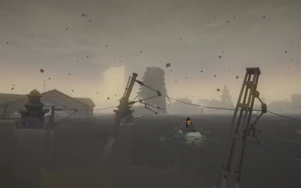 HD desktop wallpaper from Sea of Solitude game featuring a character in a foggy, submerged cityscape with floating debris.