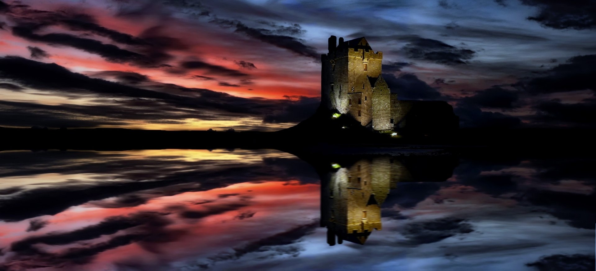 Download Cloud Lake Night Reflection Ireland Dunguaire Castle Man Made Castle HD Wallpaper
