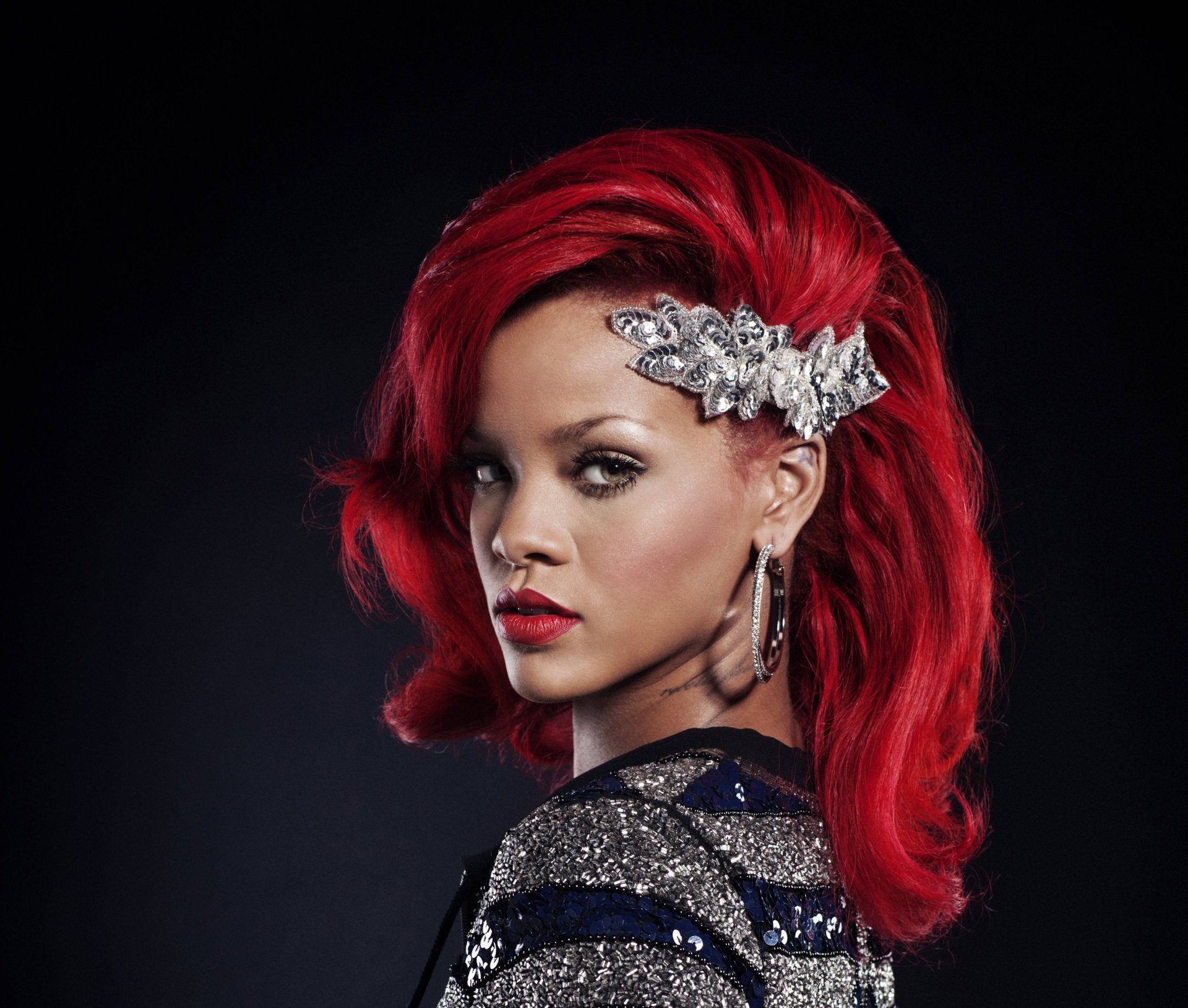 Download Jewelry Lipstick Earrings Singer Red Hair Music Rihanna HD Wallpaper