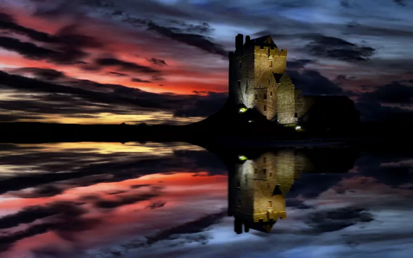 cloud lake night reflection Ireland Dunguaire Castle man made castle HD Desktop Wallpaper | Background Image