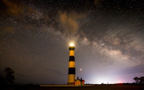 Man Made Lighthouse Building Night Sky Starry Sky Stars HD Wallpaper | Background Image