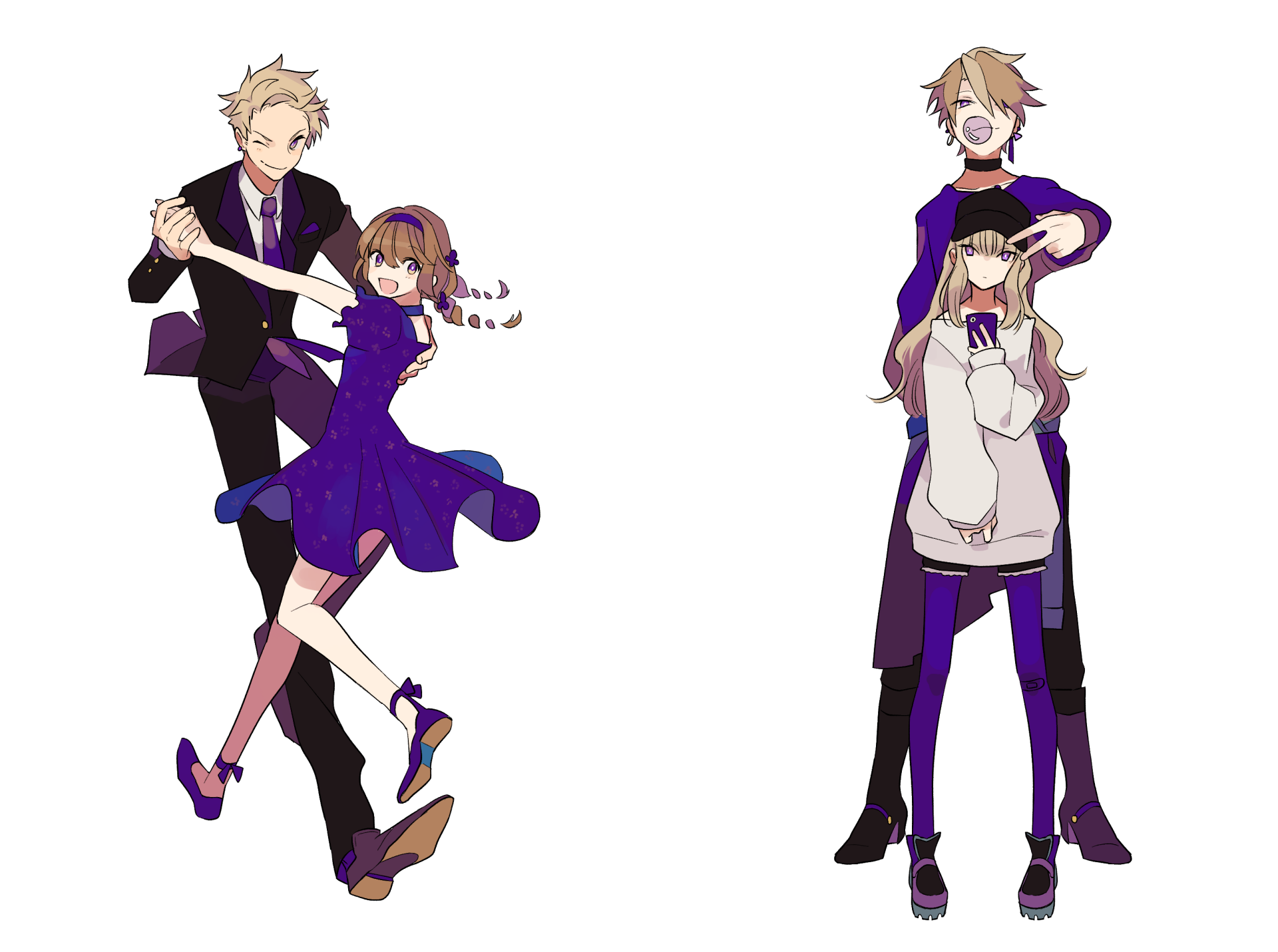 Download Earrings Smile Braid Headband Brown Hair Purple Eyes Wink Tie Smartphone Cap Blonde Long Hair Short Hair Anime Couple Anime Couple HD Wallpaper by ZERO