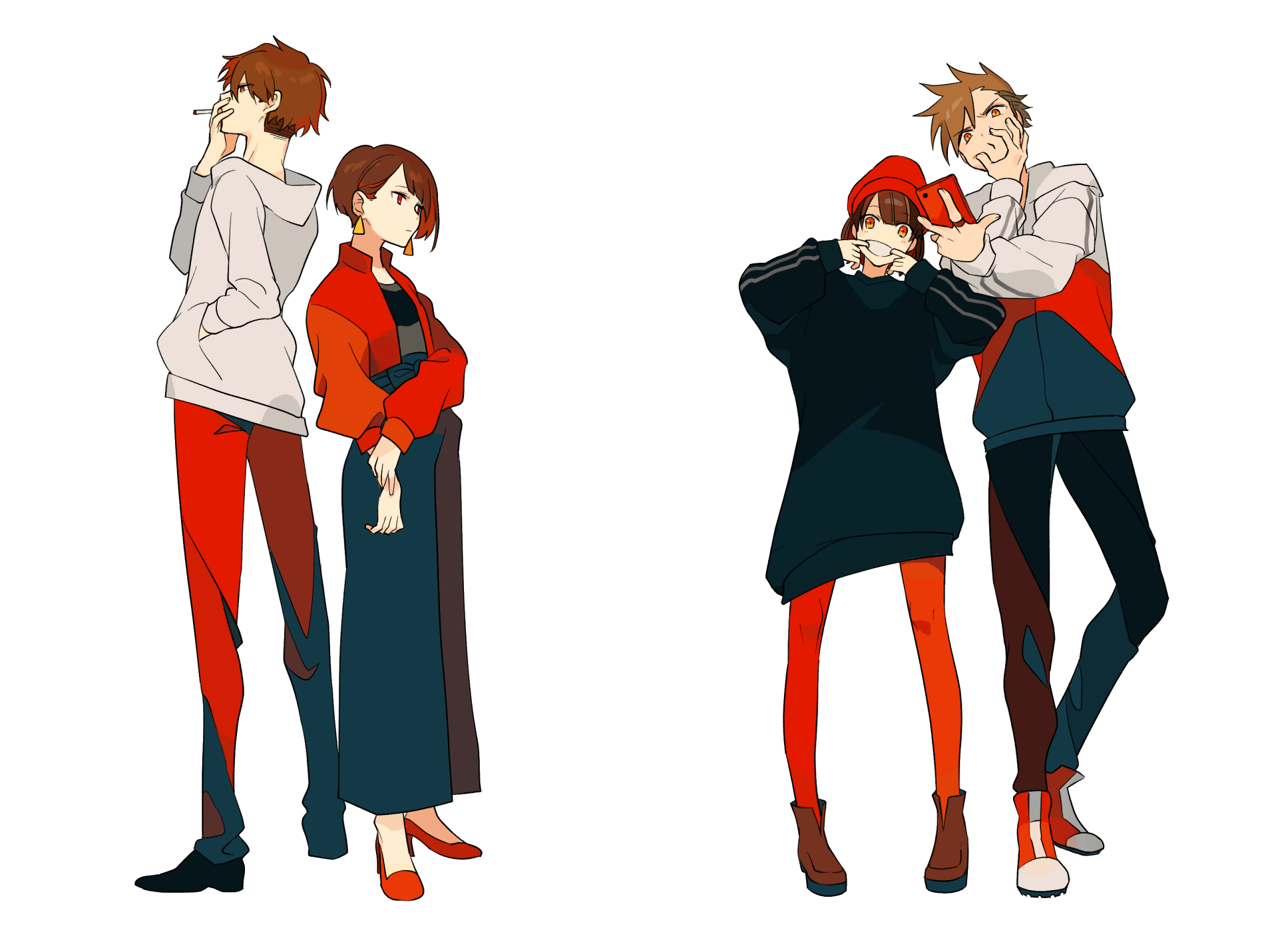 Download Smartphone Hat Earrings Couple Orange Eyes Brown Hair Cigarette Short Hair Anime 6422