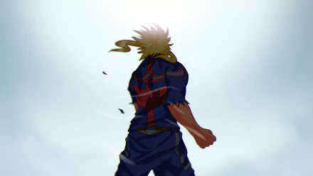 4K Ultra HD wallpaper featuring All Might, aka Toshinori Yagi, from the anime My Hero Academia, depicted standing strong against a bright, minimalist background.