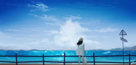 sea bag hat brown hair long hair Anime Original HD Desktop Wallpaper | Background Image