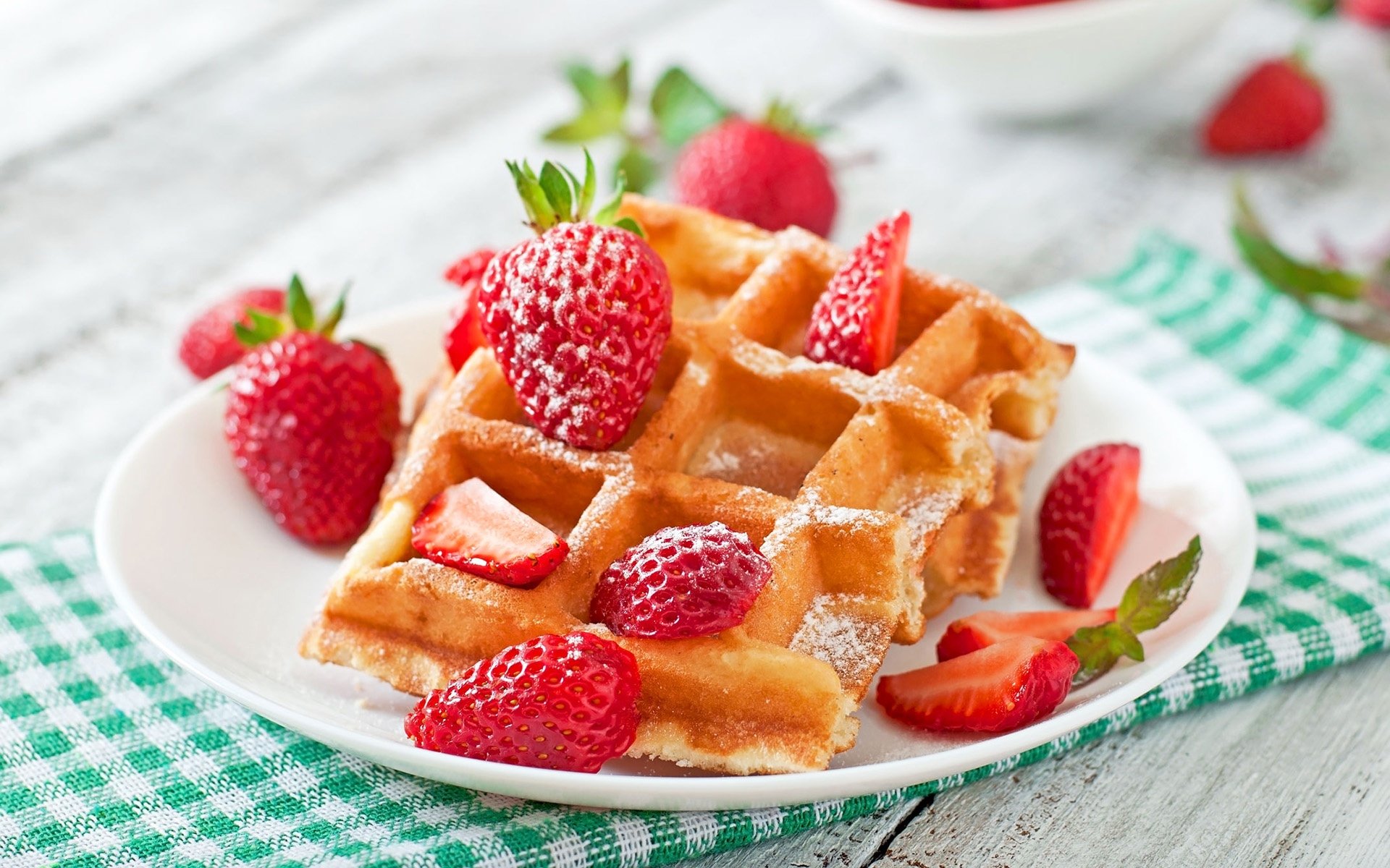 Download Fruit Berry Strawberry Breakfast Food Waffle HD Wallpaper