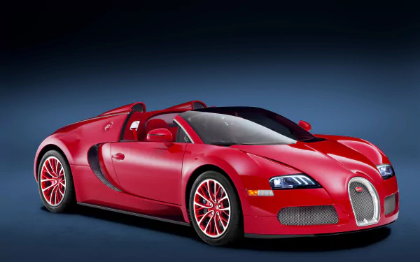 A red Bugatti Veyron supercar showcased as a 4K Ultra HD desktop wallpaper, highlighting its sleek design and vibrant details against a dark background.
