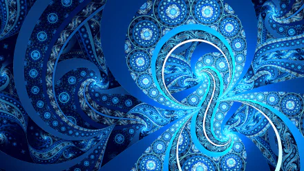HD PC desktop wallpaper featuring an abstract blue fractal design with intricate swirling patterns and glowing accents.