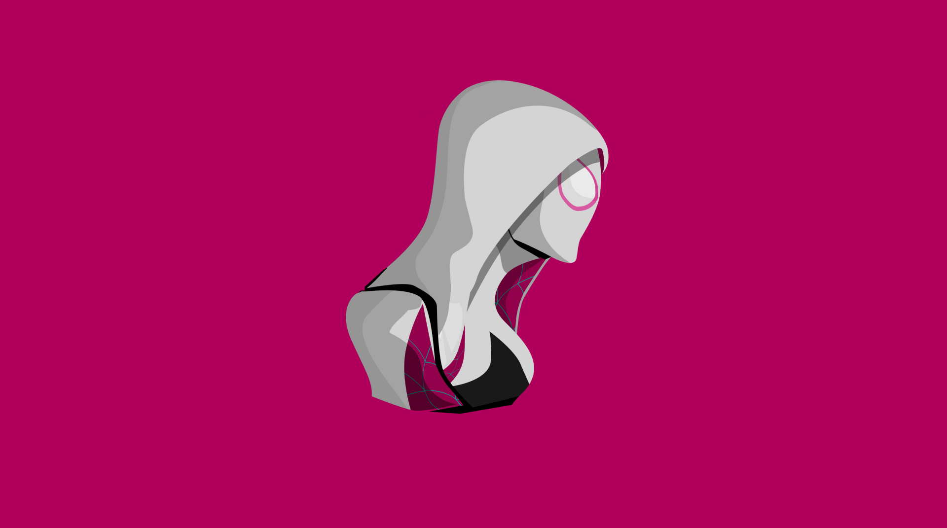 Comic-style 4K Ultra HD PC desktop wallpaper featuring a minimalist grayscale bust of Spider-Gwen against a solid magenta background.