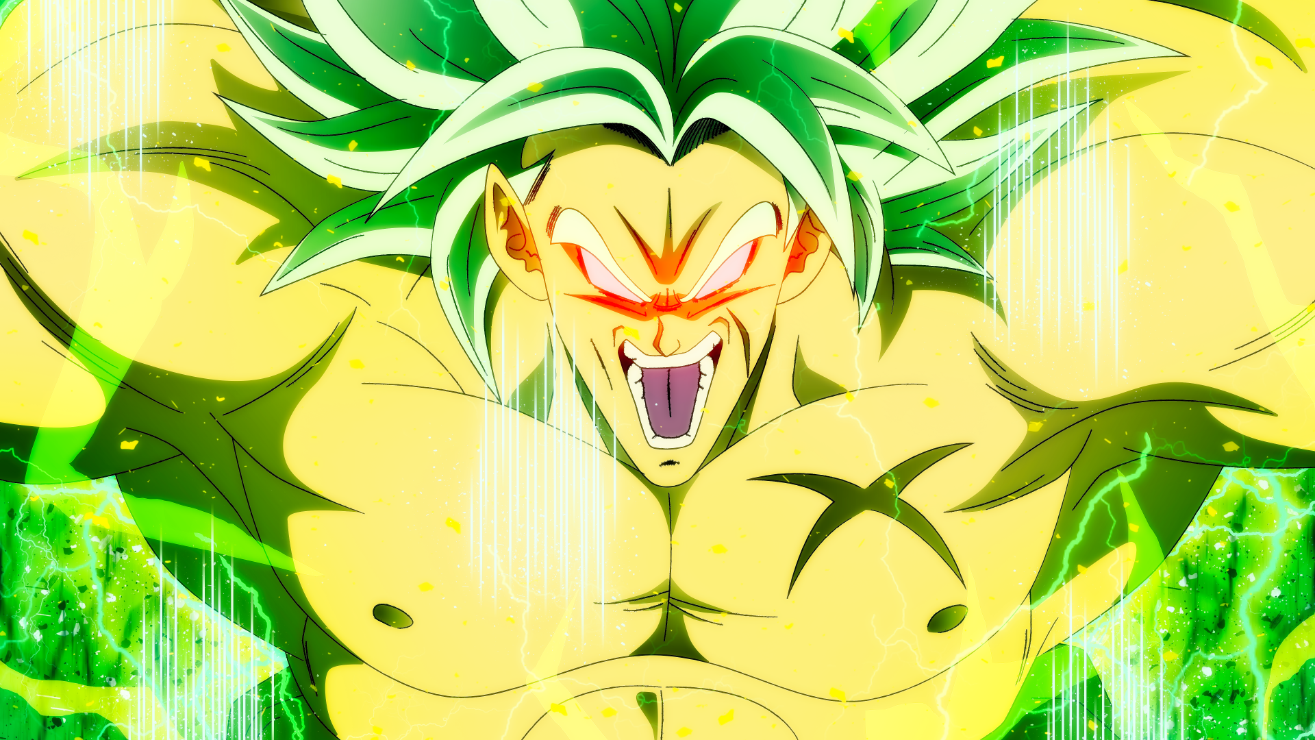 High-definition desktop wallpaper featuring a vibrant image of Broly from Dragon Ball Super in an intense, powerful pose. The art style captures the dynamic energy of the anime.