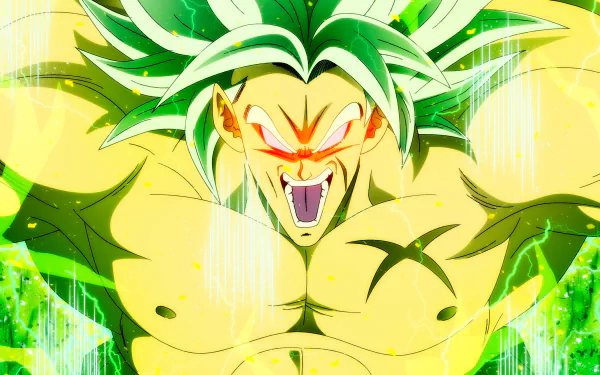 High-definition desktop wallpaper featuring a vibrant image of Broly from Dragon Ball Super in an intense, powerful pose. The art style captures the dynamic energy of the anime.