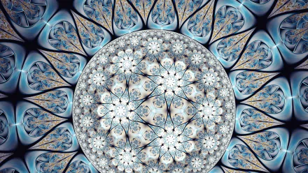 HD PC desktop wallpaper featuring an abstract fractal design with intricate, flower-like patterns in cool blue tones.