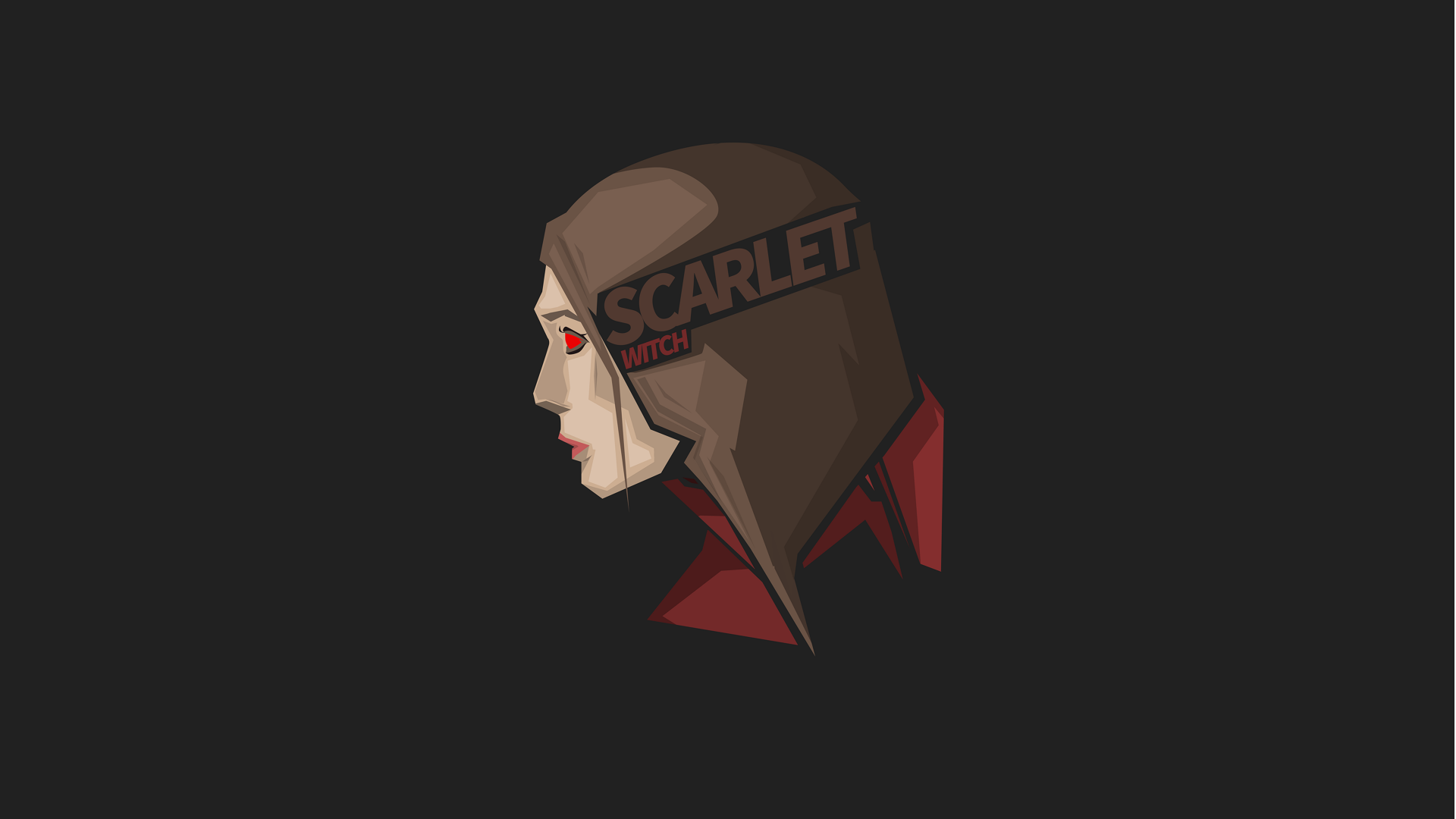Comic-style Scarlet Witch portrait in dark tones, designed as an 8K Ultra HD PC desktop wallpaper and background.