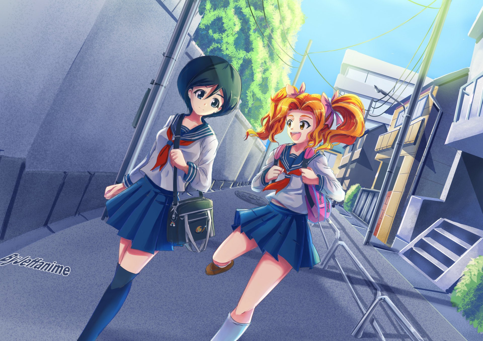 Download School Uniform Twintails Blonde Black Hair Anime Original HD Wallpaper by Jeffrey Phelps