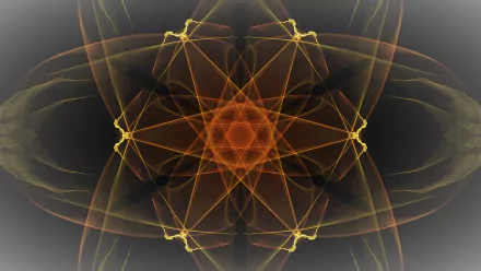 Abstract generative pattern in yellow and orange hues forming a symmetrical, glowing design on a dark background, crafted as an HD PC desktop wallpaper.