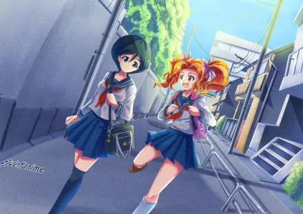 school uniform twintails blonde black hair Anime Original HD Desktop Wallpaper | Background Image