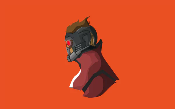 Stylized 4K Ultra HD PC desktop wallpaper of Star-Lord from the Guardians of the Galaxy movie, head-and-shoulders profile wearing his mask and red coat against a bold orange background.