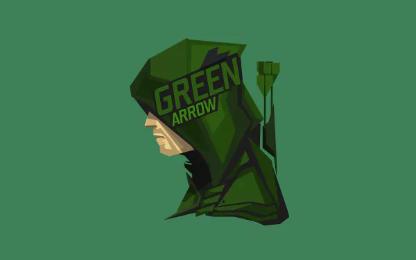 Comic-style Green Arrow portrait in 8K Ultra HD, designed as a PC desktop wallpaper with a minimalist green background.