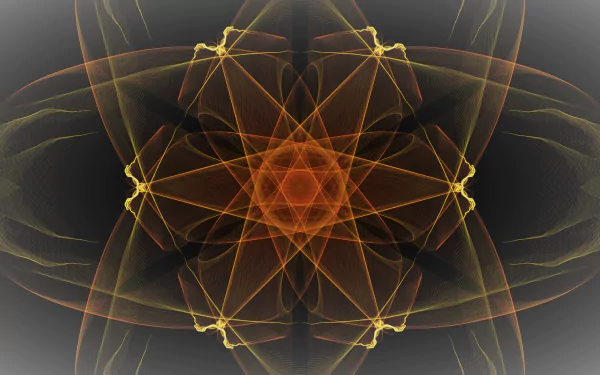 Abstract generative pattern in yellow and orange hues forming a symmetrical, glowing design on a dark background, crafted as an HD PC desktop wallpaper.