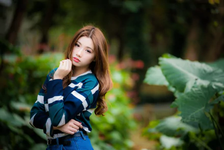 lipstick brunette brown eyes depth of field model woman asian HD Desktop Wallpaper | Background Image