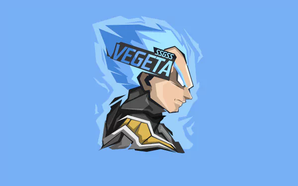 8K Ultra HD PC wallpaper featuring Vegeta from Dragon Ball Super in his Super Saiyan Blue form, stylized with bold lines and a striking blue aura.
