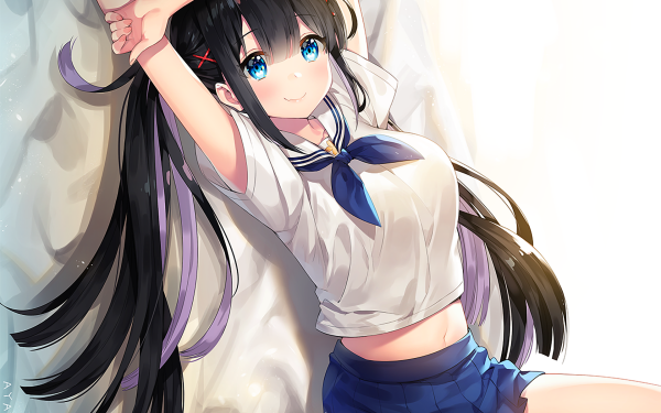 Anime Original Blue Eyes Schoolgirl HD Wallpaper | Background Image
