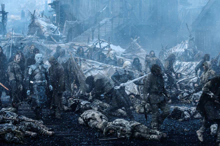 HD PC desktop wallpaper featuring the Night King and undead army at Hardhome from the TV show Game of Thrones in a snowy, battle-ravaged scene.